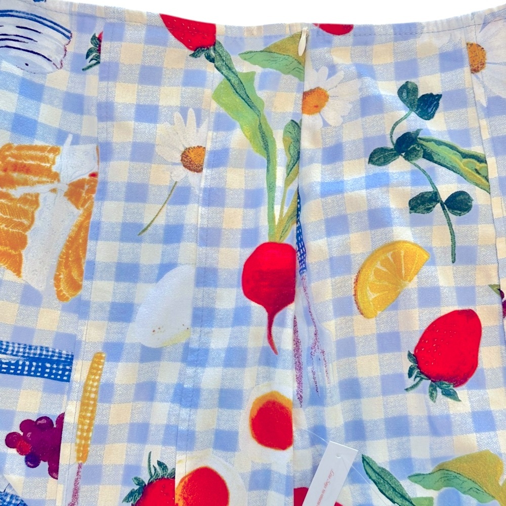 Lisa Says Gah Picnic Alfresco Basket Checker Fruit Midi Skirt NWT Large - Picture 6 of 10